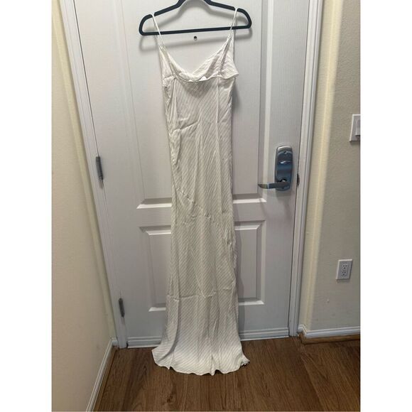 CURAAE Bella Maxi Cowl Neck Pinstripe Slip Dress In White Cocktail Size S NWT - Picture 6 of 6